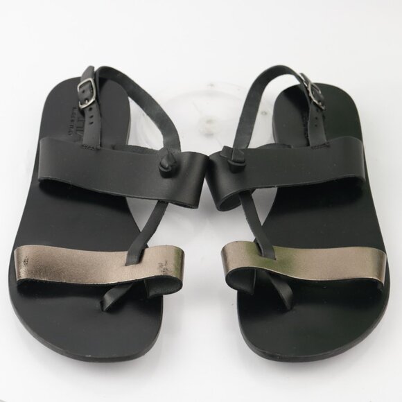 Bahia Womens Sandal Size 10 Black Gold Flat Leather Roman Thong Slingback Italy - Picture 11 of 14